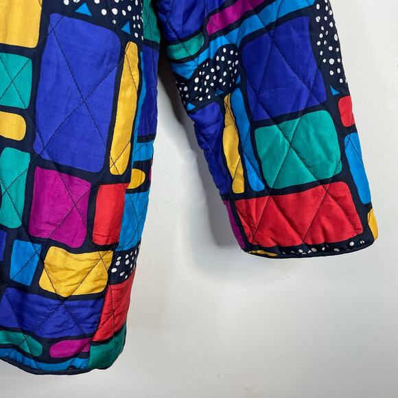 Vintage Rhoda Lynne Quilted Silk Open Jacket 90s Colorful Oversized Womens S - Picture 8 of 15